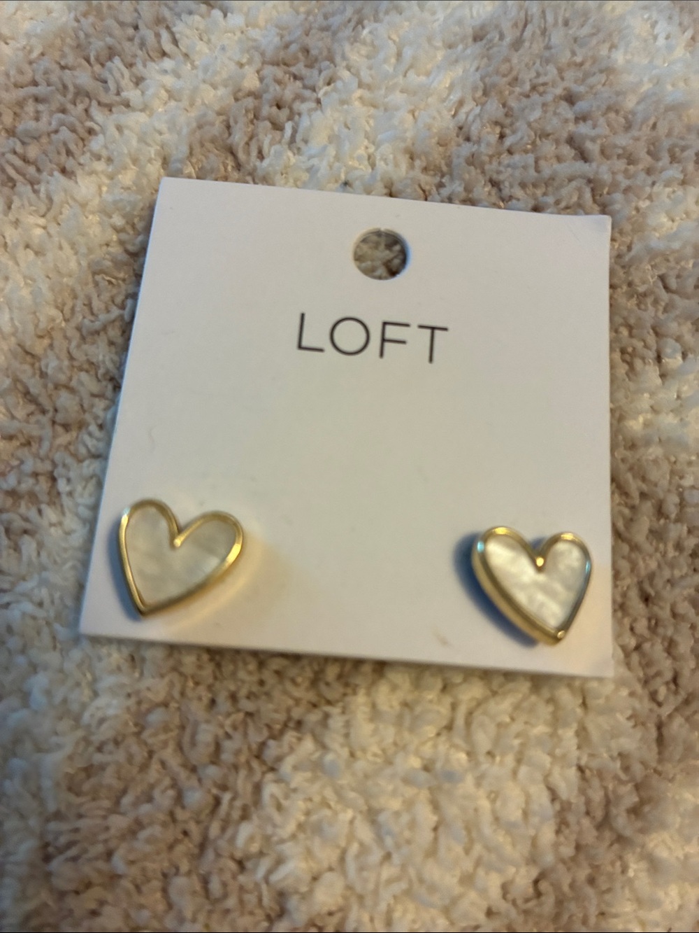 NWT LOFT Mother of Pearl Gold Heart Stud Earrings